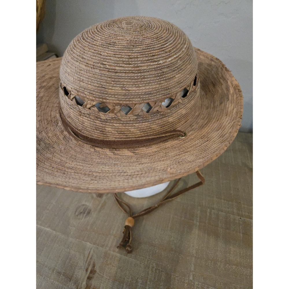 Tula Hat Laurel Lattice Woven Straw Sun Gardening Suede Chin Strap Wide Brim - Picture 4 of 8